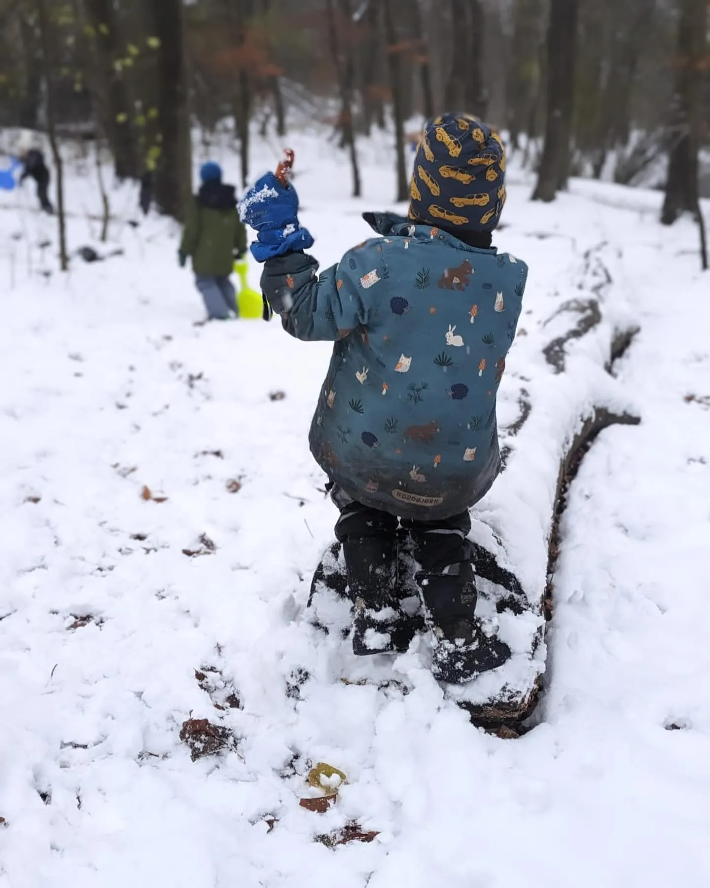 Spielen im Schnee im Waldkindergarten